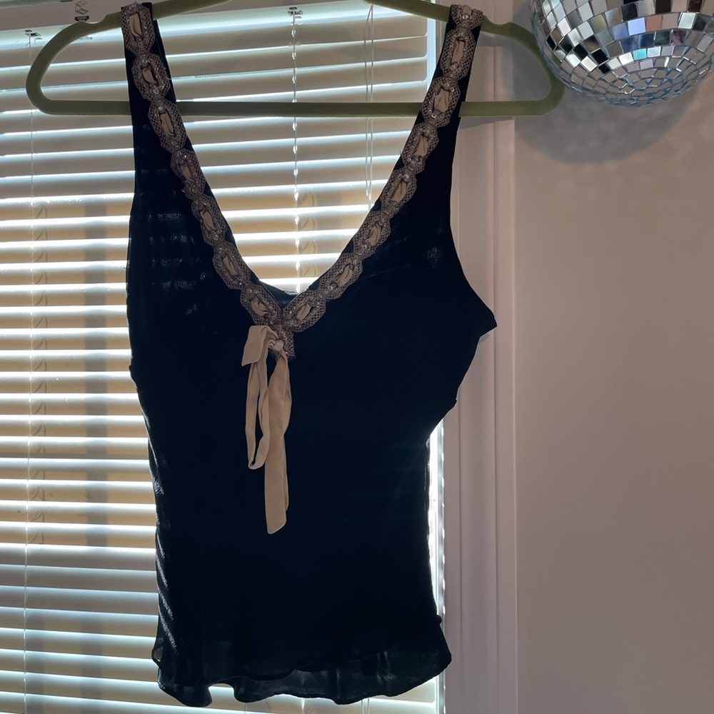 black vintage top w/ gold ribbon, size: m